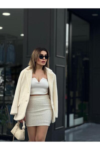 Oslove Beige Sequin Mini Skirt