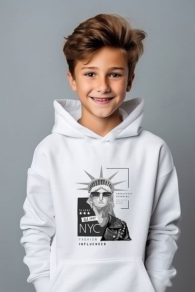ADABEBEK Hanorac oversize cu croială confortabilă în stil imprimat New York
