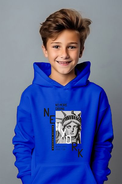 ADABEBEK Hanorac oversize cu croiala relaxată în stil imprimat New York cu design special