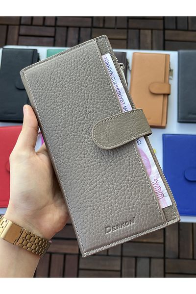 DERKON Noby Model Genuine Leather Mink Wallet with Phone Compartment