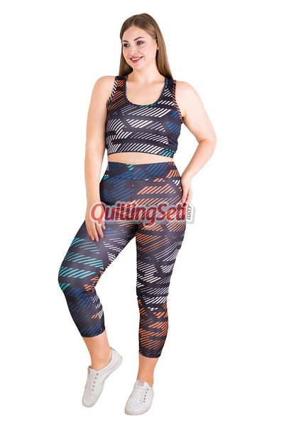 quilling Model în dungi Albastru - Portocaliu Colorat Lady 1510 Costum cu jambiere sport pentru femei de mărime mare cu bustieră