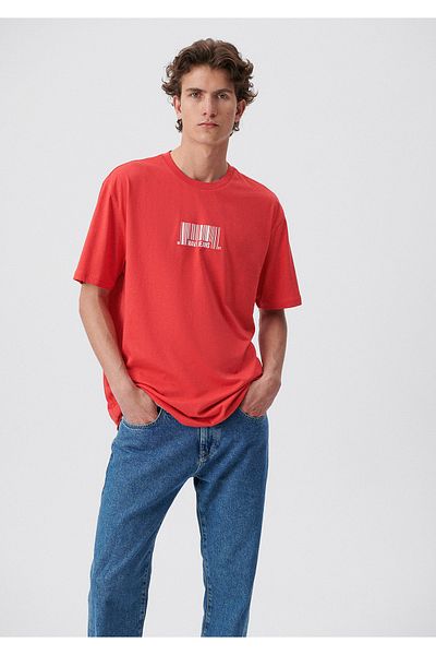 Mavi Crew Neck Printed Red T-Shirt Loose Fit / Loosely Comfortable Cut 0611741-70471