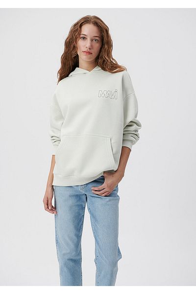 Mavi Logo Printed Hooded Gray Sweatshirt 1611604-70142