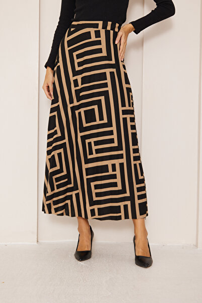 comstar Φούστα με μισή φόδρα με γεωμετρικό σχέδιο, φούστα με πλισέ, καλοκαιρινή φούστα με σχέδια, φούστα κρεπ, φούστα χιτζάμπ