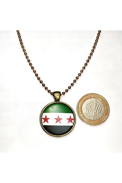 Market66 3 Stars Free Syria Flag Necklace Green White Black Syria Flag With Glass Bronze Color Metal