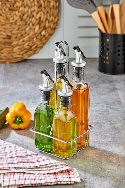 Cooker 5 Piece Oil Pot with Stand, Sauce Bowl and Spice Bowl Set