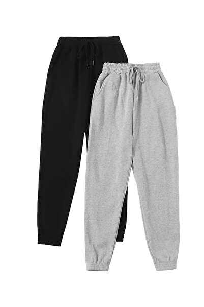 nacar çarşı Black and gray coloured rubber legs high waist 2 pcs jogger sweat...
