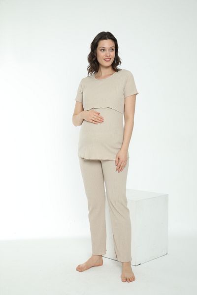 Miss Dünya Lissa Women's Short Sleeve Suitable for Breastfeeding Maternity Pajamas Set