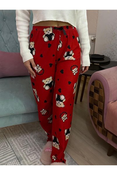 Gizem iç giyim VELVET HEARTED BEAR PATTERNED SOFTIGHT SINGLE BOTTOM PAJAMAS