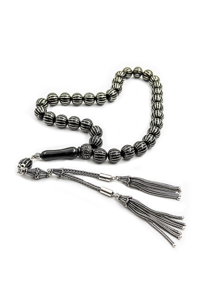 TAŞHAN Gümüş Kakma İşlemeli El İşçiliği Erzurum Oltu Taşı Tesbih