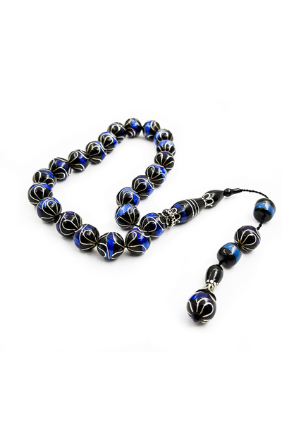 TAŞHAN Gümüş Ve Kehribar İşlemeli 17 li Erzurum Oltu Taşı Efe Stres Tesbihi