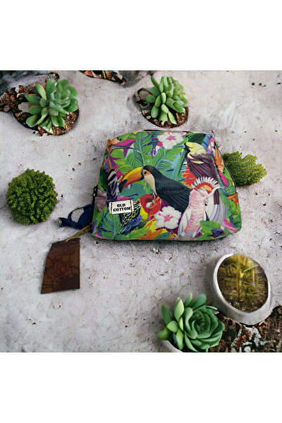 Old Cotton Vintage Küçük Desenli Renkli Makyaj Toparlayıcı Kadın El Çantası S...