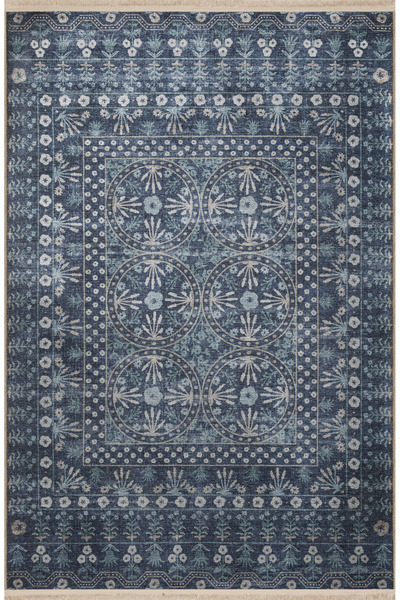 Rugs Modern Halı Lacivert Temalı Motifli Çiçek Desenli Vintage Dekoratif Halı...
