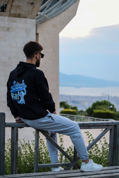 Pisa Art Hanorac oversize unisex cu glugă cu imprimeu negru PİSA ART