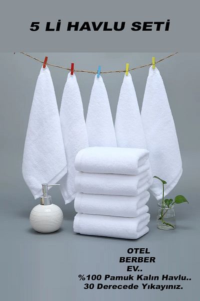 by ballı biocotton 5-Piece Hand Face Towel White 50x90 100% Cotton Hotel Towel Thick Towel