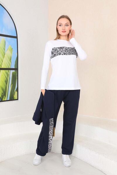 WestBound Жіночий леопардовий леопардовий блискітки детально темно-синій колір Gunluk 3 частини спортивний костюм Tesettur костюм