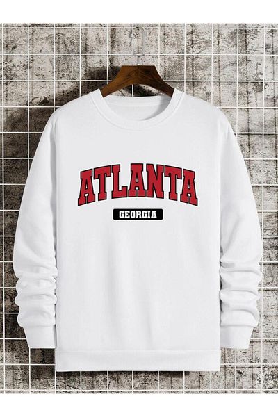 Pisa Art Hanorac oversize unisex cu gât de bicicletă, cu 2 fire, imprimat ATLANTA