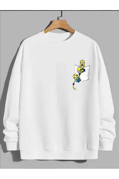 Pisa Art PİSA ART Hanorac oversize unisex cu imprimeu alb cu gât crew PİSA ART98