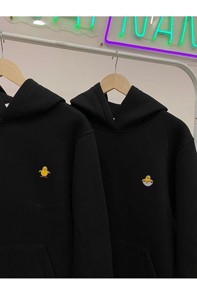 Pisa Art PİSA ART Hanorac supradimensionat unisex NEGRU CU CAPUCĂ IMPRIMAT PİSA ART