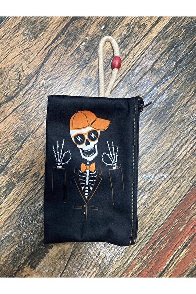 Street Bag Несесер за моливи с щампа на череп с мотив от смокинг, чанта, платнена чанта с щампа, чантичка за гримове