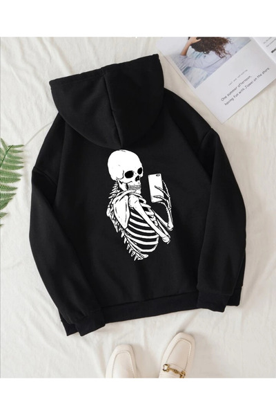 Pisa Art Hanorac cu glugă supradimensionat cu imprimeu negru unisex - PİSA ART