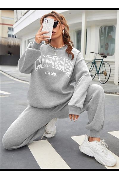 Pisa Art Unisex California Printed Crew Neck Oversize Tracksuit Set