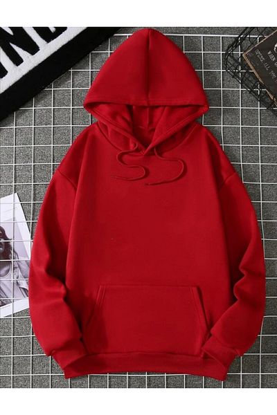 Pisa Art PİSA ART Hanorac oversize unisex cu glugă cu imprimeu pisică roșie PİSA ART