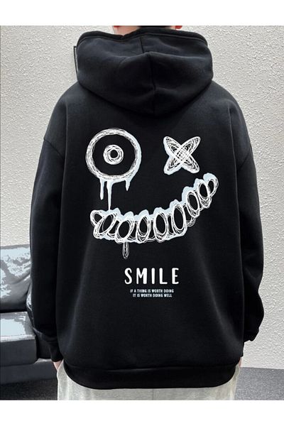 Pisa Art Hanorac oversize unisex cu glugă cu imprimeu negru PİSA ART