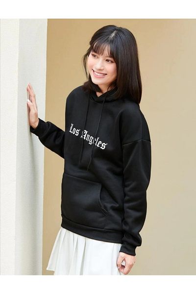 Pisa Art PİSA ART Hanorac oversize unisex NEGRU IMPRIMAT LOS ANGELES PİSA ART