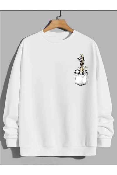 Pisa Art PİSA ART Hanorac oversize unisex cu imprimeu alb cu gât crew PİSA ART98