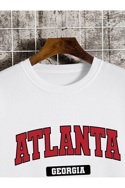 Pisa Art Hanorac oversize unisex cu gât de bicicletă, cu 2 fire, imprimat ATLANTA