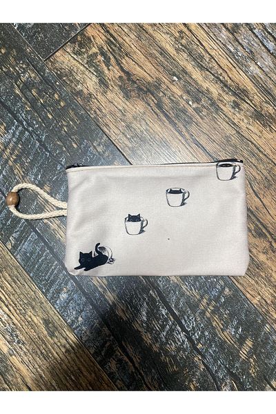 Street Bag Θήκη για στυλό με μοτίβο Black Cat, Τσάντα χειρός, Τυπωμένη υφασμάτινη τσάντα, Τσάντα μακιγιάζ