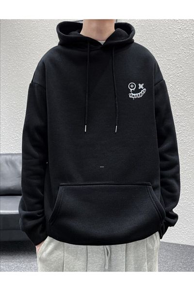 Pisa Art Hanorac oversize unisex cu glugă cu imprimeu negru PİSA ART