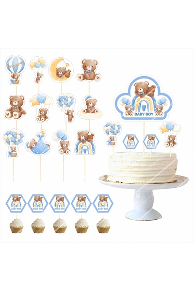 SİYAH PARTİ EVİ Ayıcıklar Erkek Çocuk Pasta Süsü Kürdan / Masa Maketi Seti