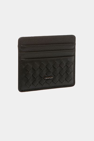 Grande 845 Genuine Leather Braided Card Holder Black