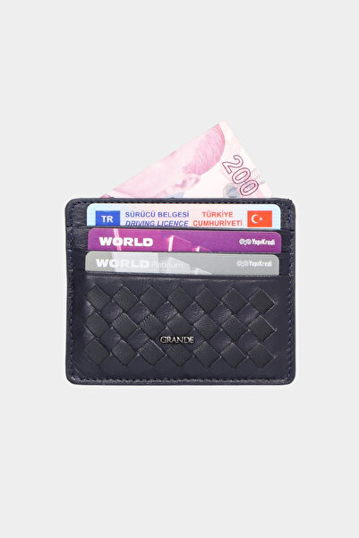 Grande 845 Натуральна шкіра плетена картка темно-синя