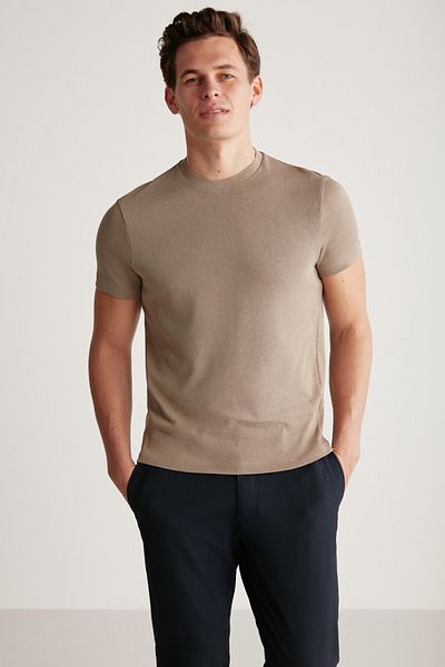 GRIMELANGE Jeremy Pánské Slim Fit Knitwear Vzhled Límec Límec Tlusté texturované tričko