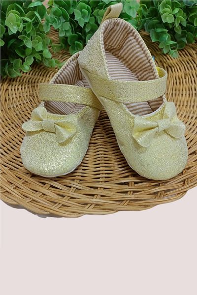 dinamik çocuk Baby Girl Shoes with Bow and Glitter Soft Sole Flat Non-Slip Moccasin Special Day Birthday Eid Wedding