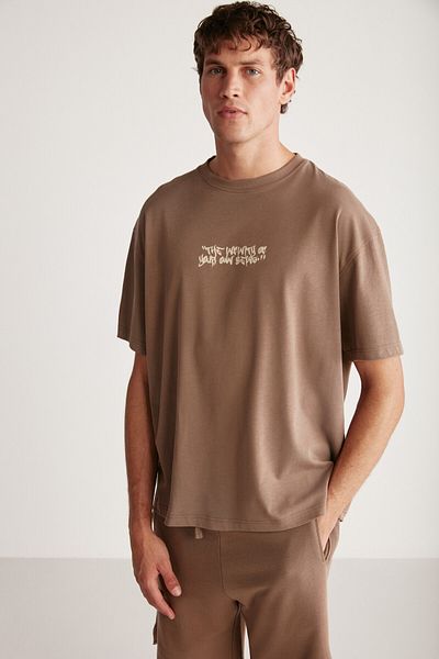GRIMELANGE Ανδρικό μπλουζάκι Merlin Oversize Fit 100% βαμβάκι με εμπριμέ υφή