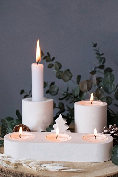 LALEZEN HOME 3lü mumluk ve 2 adet Tealight Mumluk Set