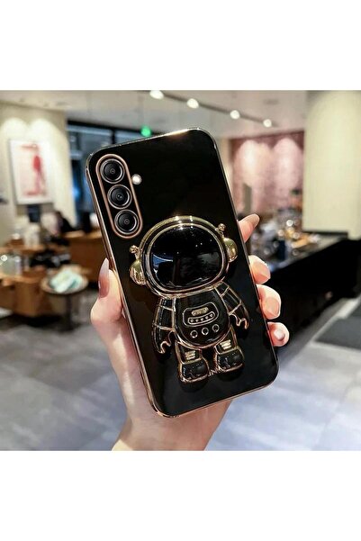 Samsung Galaxy M14 Case Gold Embroidered Astronaut Shaped Camera Shielded Cover with Stand