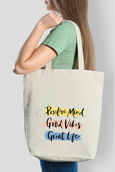 APRENDİ Υφασμάτινη τσάντα με σχέδιο Positive Mind από καμβά