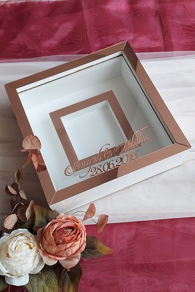 Verda Çerçeve 25x25 cm Rama de memorie alb-aur roz cu sectiune foto-Rama de memorie adâncime de 6 cm-