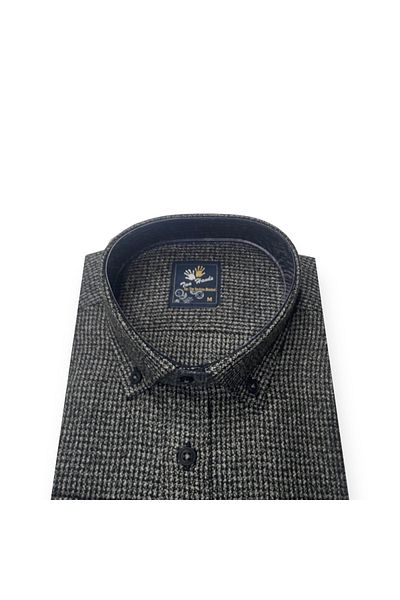 Sadık Collection Мъжка риза Two Hands Slim Fit с дълъг ръкав и без джобове, сива, пъстра, 513