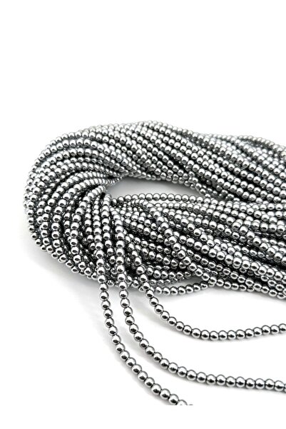 Selvi Konsept 4 mm Yuvarlak Hematit Doğal Taş Gümüş 1 Dizi
