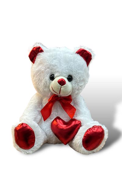 toystower plush cute bear with white shiny heart 30 cm