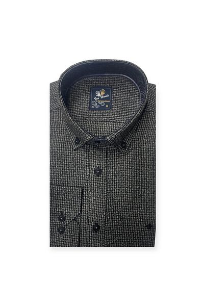 Sadık Collection Мъжка риза Two Hands Slim Fit с дълъг ръкав и без джобове, сива, пъстра, 513