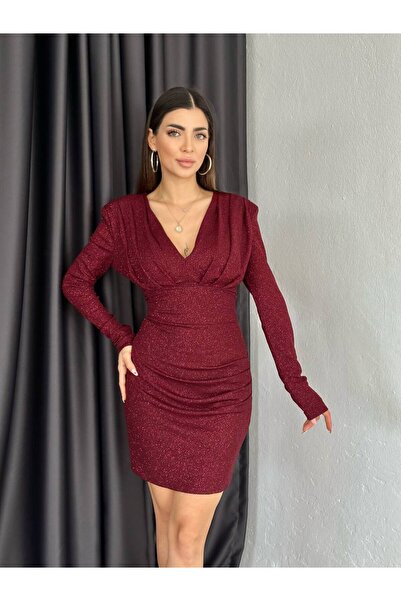 popibutik SİMLİ V YAKA ELBİSE