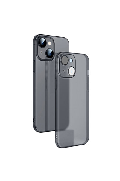 Ally iPhone 14 6.1 Frosted Glass Şeffaf Kamera Korumalı Kılıf