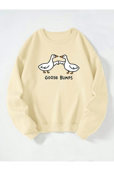 Ginevra Φούτερ Unisex Crew Neck Goose Bumps με στάμπα Oversize Loose Cut Fleece φούτερ